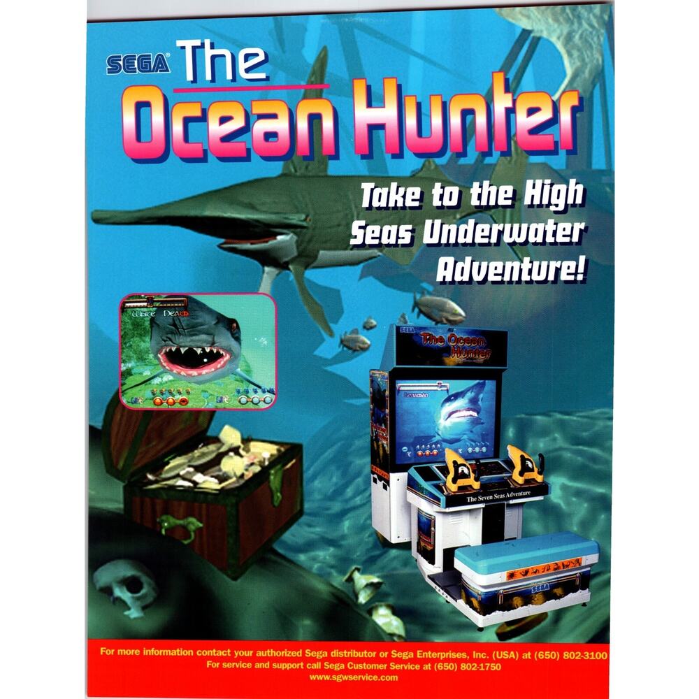 The Ocean Hunter Arcade Game Flyer 2 Sides Original Killer Sharks Art 8.5" x 11